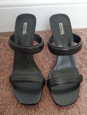 Michael Kors Black Double-Strap Square-Toe Slide Heels
